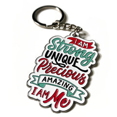 I am strong unique precious amazing, I am me mindset keyring