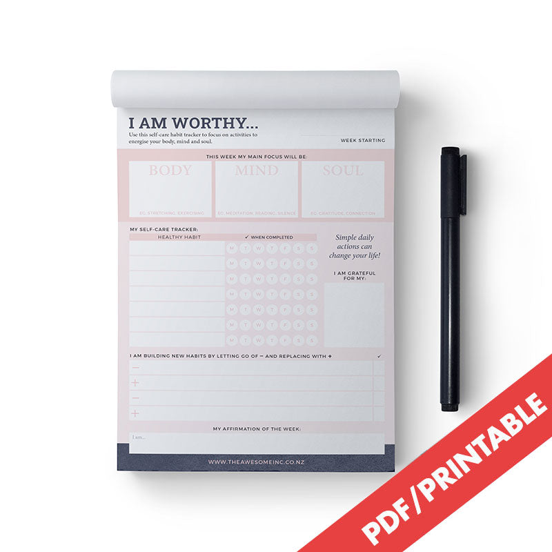 Self-care Habit Tracker - I Am Worthy (PDF)